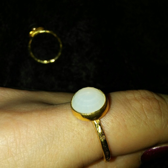 22k Gold Vermeil Solid 925 Sterling Silver Artisan Ring Milky White Stone New - Picture 5 of 8